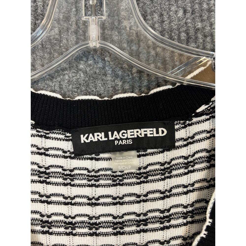 Karl Lagerfeld Womens Knit Fit And Flare Dress Black White Small Preppy Designer - Picture 4 of 10